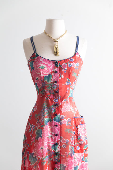 Gorgeous 1970’s Red Cotton Voile Maxi Dress by Foxy Lady / S