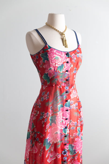 Gorgeous 1970’s Red Cotton Voile Maxi Dress by Foxy Lady / S