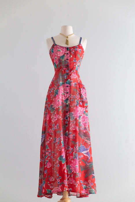 Gorgeous 1970’s Red Cotton Voile Maxi Dress by Foxy Lady / S