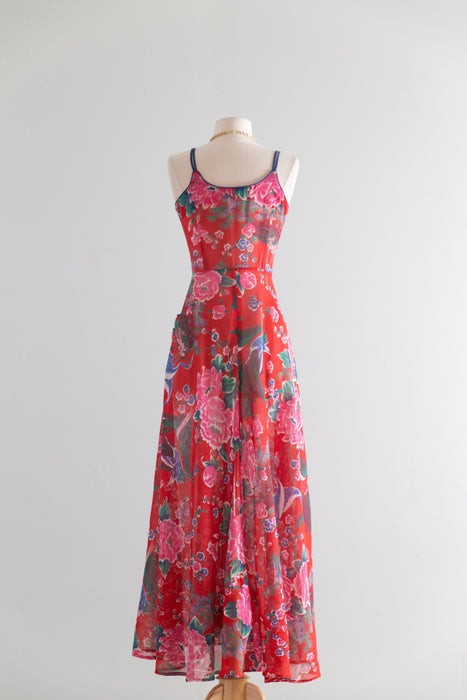 Gorgeous 1970’s Red Cotton Voile Maxi Dress by Foxy Lady / S