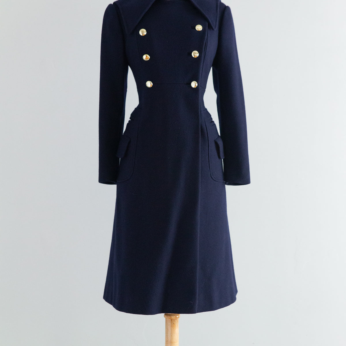 Classic 1960's Navy Blue Wool Princess Coat From Peabody House / S