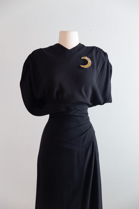 Sculptural 1940's Black Rayon Evening Dress From H. Liebes And Co. San Francisco / M
