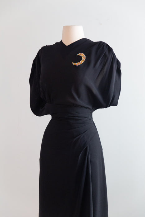 Sculptural 1940's Black Rayon Evening Dress From H. Liebes And Co. San Francisco / M
