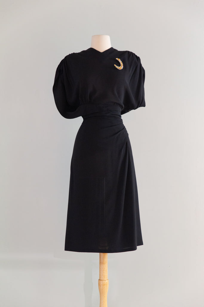 1940's casablanca black evening dress Sculptural Rayon From H. Liebes And Co. San – Xtabay Vintage Condition:Used