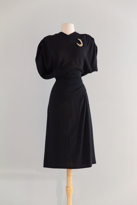 Sculptural 1940's Black Rayon Evening Dress From H. Liebes And Co. San Francisco / M