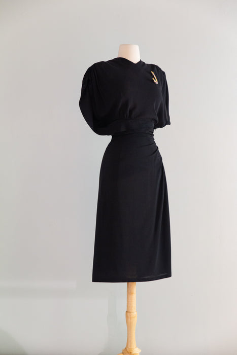 Sculptural 1940's Black Rayon Evening Dress From H. Liebes And Co. San Francisco / M