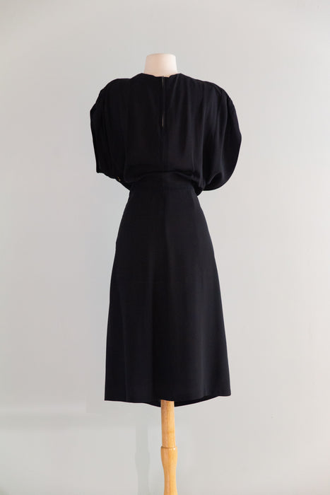Sculptural 1940's Black Rayon Evening Dress From H. Liebes And Co. San Francisco / M