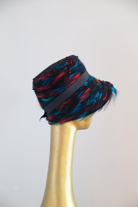 Fabulous 1960's Feathered Cloche By Stuart Original