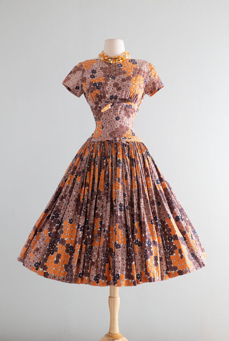 Glorious 1950's Autumn Floral Print Cotton Dress By Pat Hartley / Medi – Xtabay Vintage Glorious 1950's Autumn Floral Print Cotton Dress By Pat Hartley / Medi – Xtabay Vintage