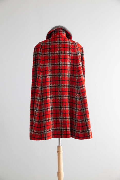 Fabulous 1960's Pendleton Wool Plaid Button Down Cape / OS