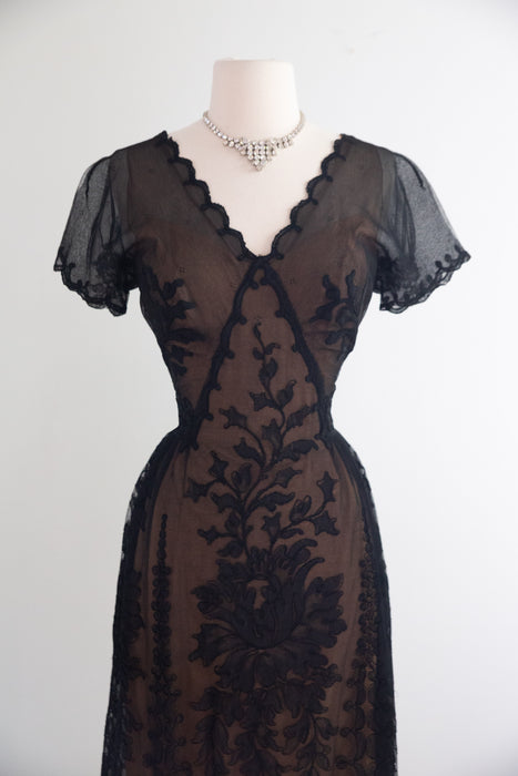 Exquisite 1950's Irene Lentz Bullocks Wilshire Couture Illusion Lace Cocktail Dress / SM