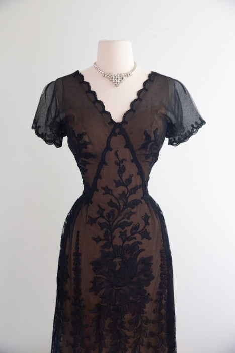 Exquisite 1950's Irene Lentz Bullocks Wilshire Couture Illusion Lace Cocktail Dress / SM