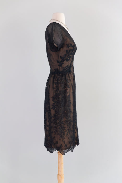 Exquisite 1950's Irene Lentz Bullocks Wilshire Couture Illusion Lace Cocktail Dress / SM