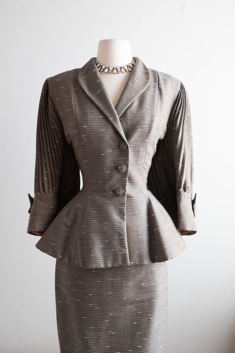 Iconic 1950's Lilli Ann Bamboo Suit With Pleated Sleeves / Small