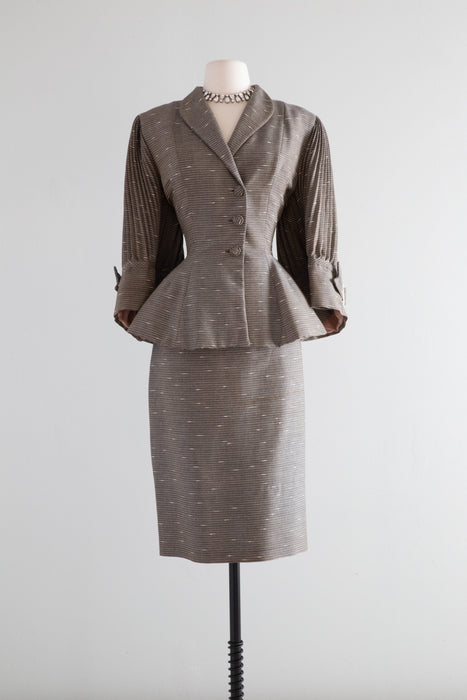 Iconic 1950's Lilli Ann Bamboo Suit With Pleated Sleeves / Small