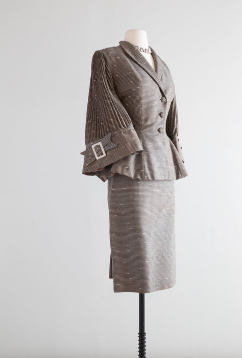 Iconic 1950's Lilli Ann Bamboo Suit With Pleated Sleeves / Small