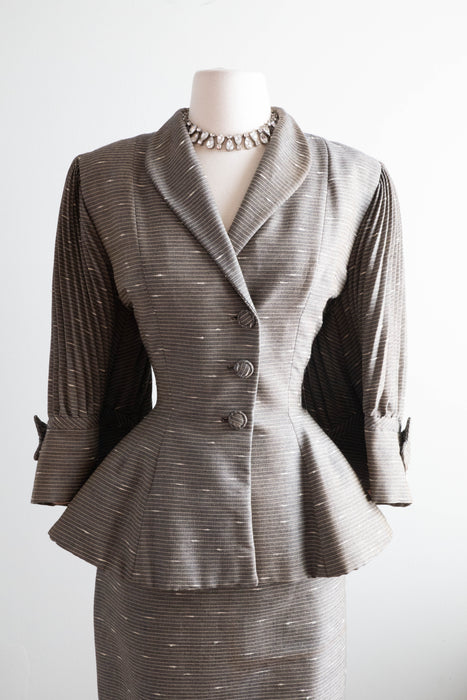 Iconic 1950's Lilli Ann Bamboo Suit With Pleated Sleeves / Small