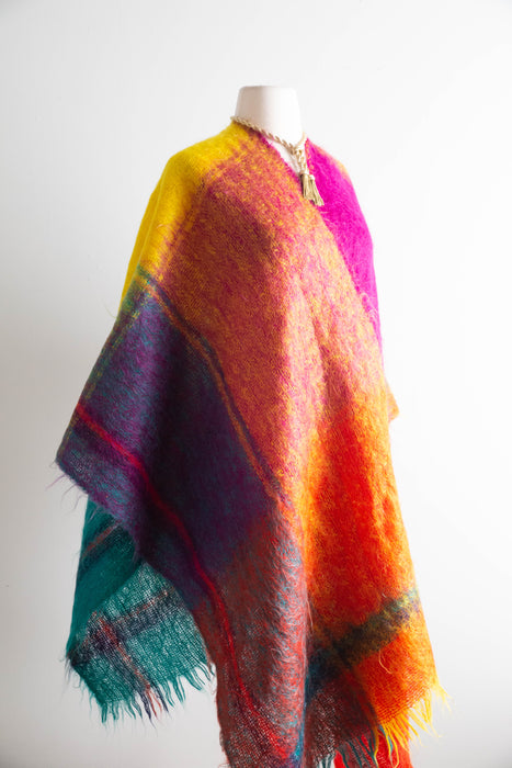 Fantastic 1970's Rainbow Mohair Wrap Cape / OS