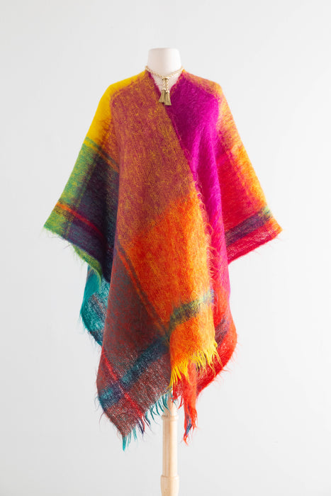 Fantastic 1970's Rainbow Mohair Wrap Cape / OS