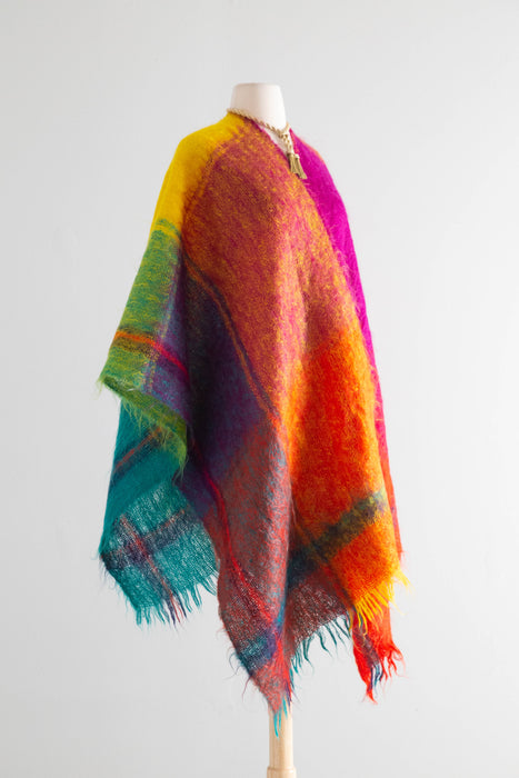 Fantastic 1970's Rainbow Mohair Wrap Cape / OS