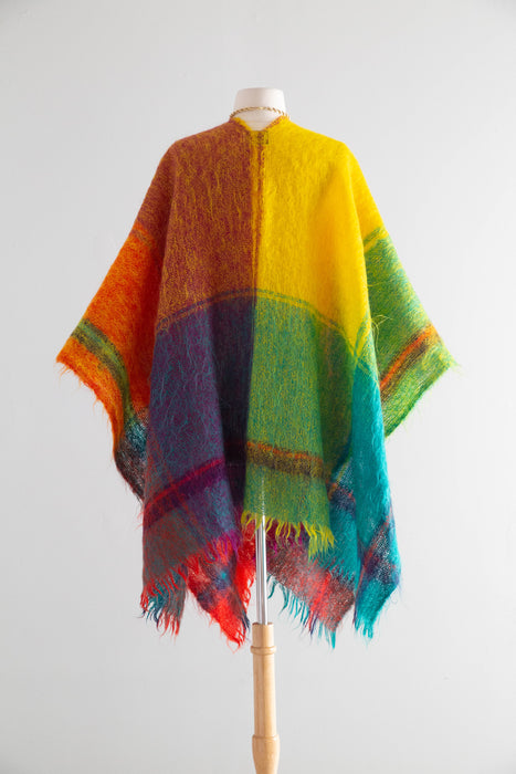 Fantastic 1970's Rainbow Mohair Wrap Cape / OS