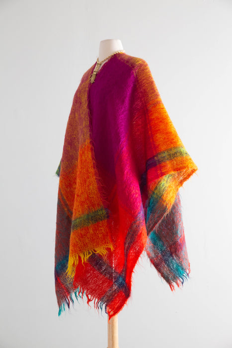 Fantastic 1970's Rainbow Mohair Wrap Cape / OS