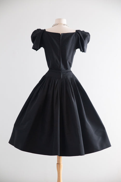 Spectacular 1950's New Look Era Traina-Norell Couture Cocktail Dress in Silk Faille / S