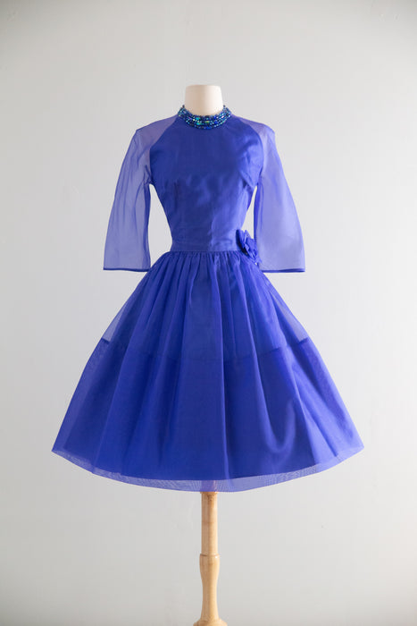 Brilliant Late 1950s Blue Silk Party Dress By Mr. Mike / M