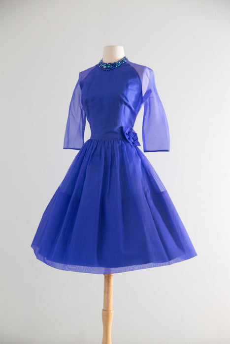 Brilliant Late 1950s Blue Silk Party Dress By Mr. Mike / M