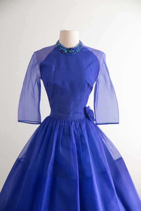 Brilliant Late 1950s Blue Silk Party Dress By Mr. Mike / M