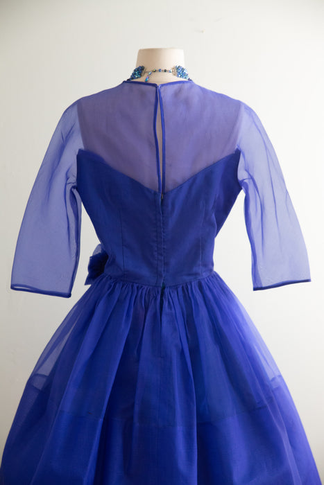 Brilliant Late 1950s Blue Silk Party Dress By Mr. Mike / M