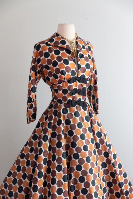 Fabulous 1950's Copper Penny Silk Dress by Mark- Robbins / S