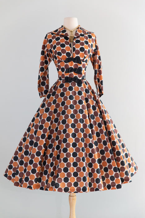 Fabulous 1950's Copper Penny Silk Dress by Mark- Robbins / S