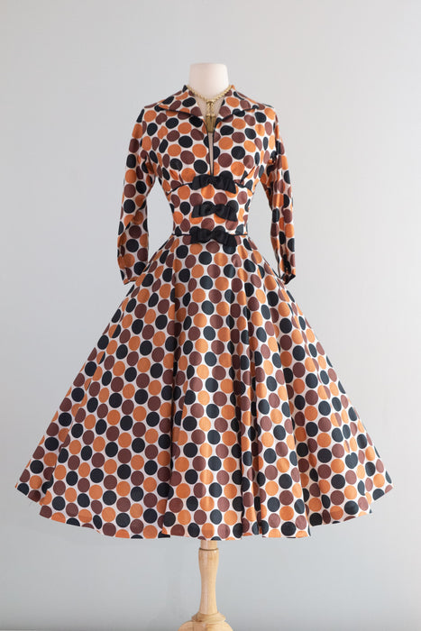 Fabulous 1950's Copper Penny Silk Dress by Mark- Robbins / S
