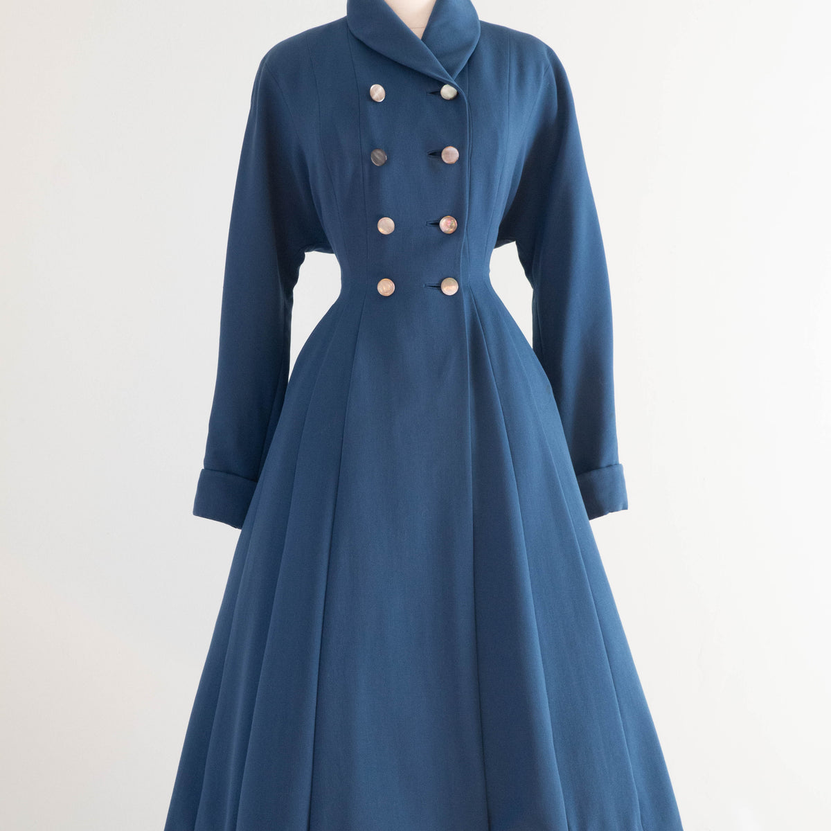 Stunning 1950's Prussian Blue Wool Princess Coat / SM Xtabay Vintage Stunning 1950's Prussian Blue Wool Princess Coat / SM Xtabay Vintage