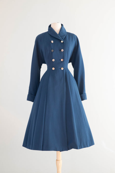 Stunning 1950's Prussian Blue Wool Princess Coat / SM