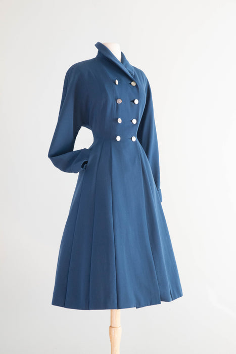 Stunning 1950's Prussian Blue Wool Princess Coat / SM