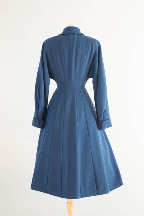 Stunning 1950's Prussian Blue Wool Princess Coat / SM