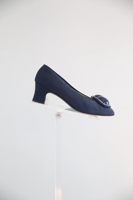 Elegant 1960's Navy Cabochon Heels From Saks. Fifth Ave. / 7a