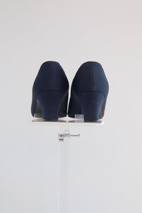 Elegant 1960's Navy Cabochon Heels From Saks. Fifth Ave. / 7a