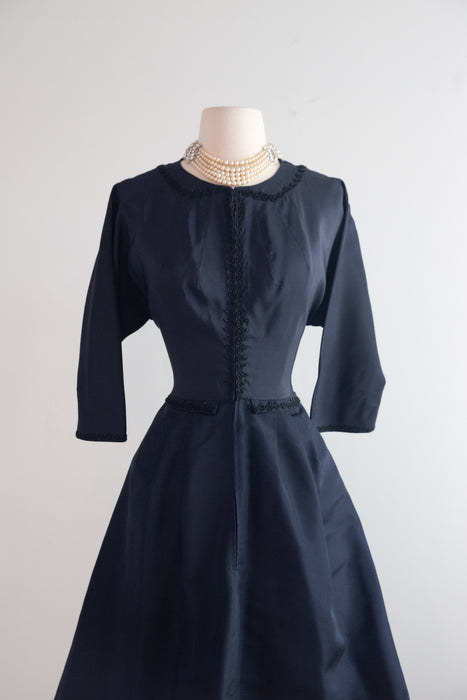 Iconic Late 1950's Pierre Balmain Navy Silk Cocktail Dress / S