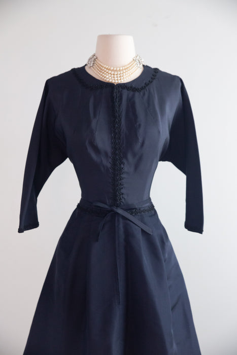 Iconic Late 1950's Pierre Balmain Navy Silk Cocktail Dress / S