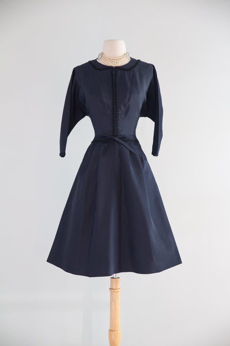 Iconic Late 1950's Pierre Balmain Navy Silk Cocktail Dress / S