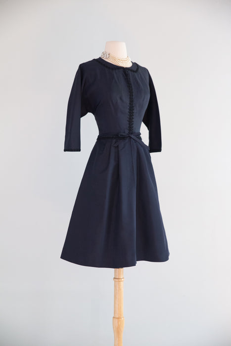 Iconic Late 1950's Pierre Balmain Navy Silk Cocktail Dress / S