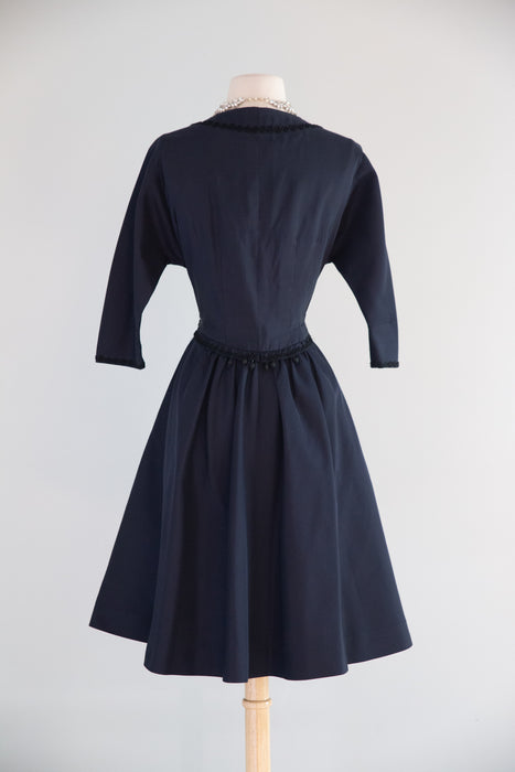 Iconic Late 1950's Pierre Balmain Navy Silk Cocktail Dress / S