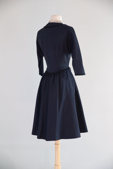 Iconic Late 1950's Pierre Balmain Navy Silk Cocktail Dress / S