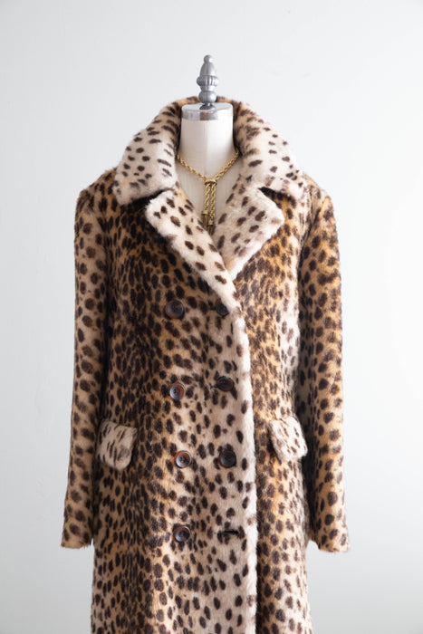 Glamorous 1960’s Cheetah Print Faux Fur Coat by Ed Millstein / M