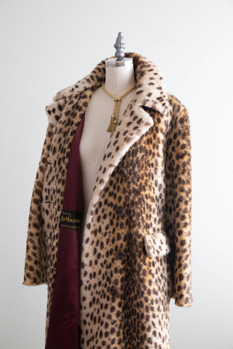 Glamorous 1960’s Cheetah Print Faux Fur Coat by Ed Millstein / M