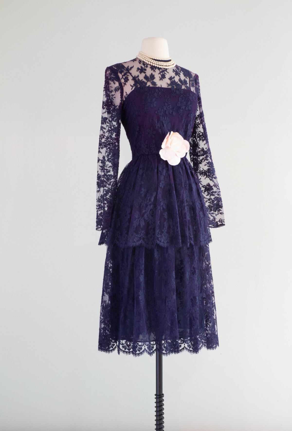 Gorgeous Deep Purple Lace Cocktail Dress By Mollie Parnis / SM – Xtabay ...