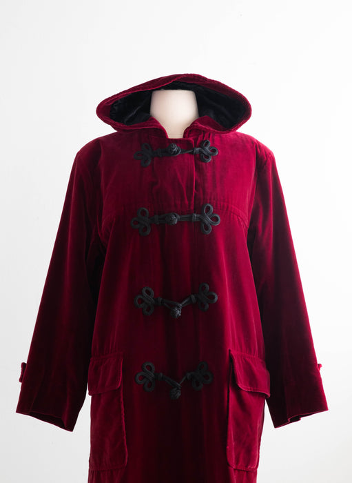 Iconic 1970's Yves Saint Laurent Rive Gauche Cabernet Velvet Toggle Coat / ML